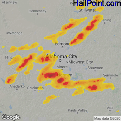 Hail Map for Oklahoma City, OK Region on August 31, 2020 