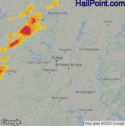 Hail Map for Tulsa, OK Region on August 31, 2020