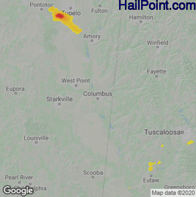 Hail Map for Columbus, MS Region on September 1, 2020