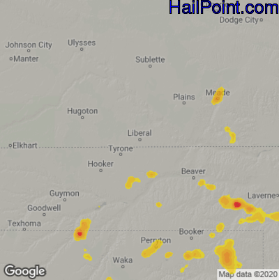 Hail Map for Liberal, KS Region on September 1, 2020 