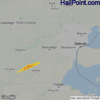 Hail Map for Ann Arbor, MI Region on September 1, 2020