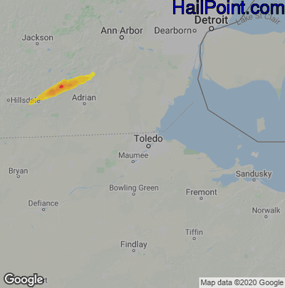 Hail Map for Toledo, OH Region on September 1, 2020
