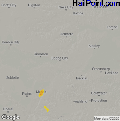 Hail Map for Dodge City, KS Region on September 2, 2020