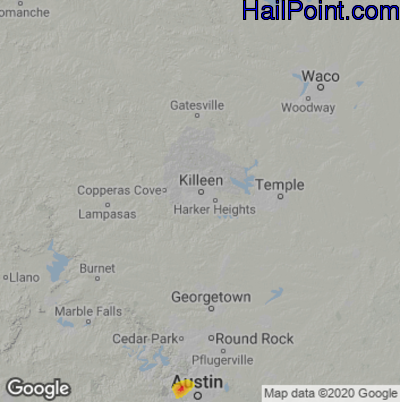 Hail Map for Killeen, TX Region on September 3, 2020