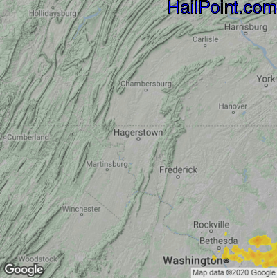 Hail Map for Hagerstown, MD Region on September 3, 2020