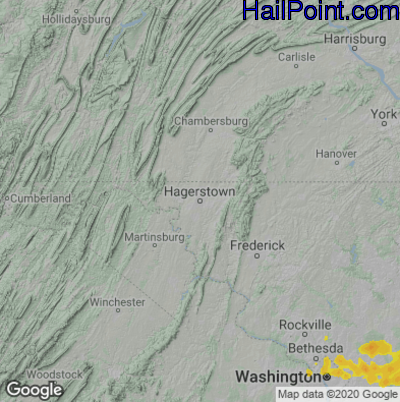 Hail Map for Hagerstown, MD Region on September 3, 2020 