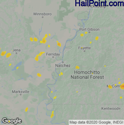 Hail Map for Natchez, MS Region on September 5, 2020 