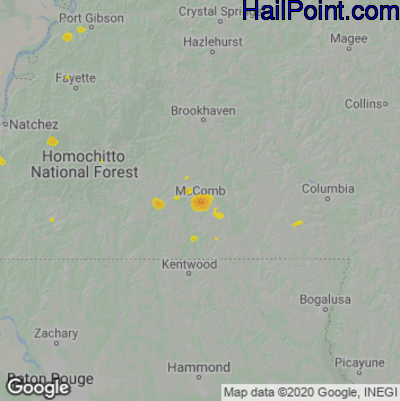 Hail Map for McComb, MS Region on September 5, 2020 