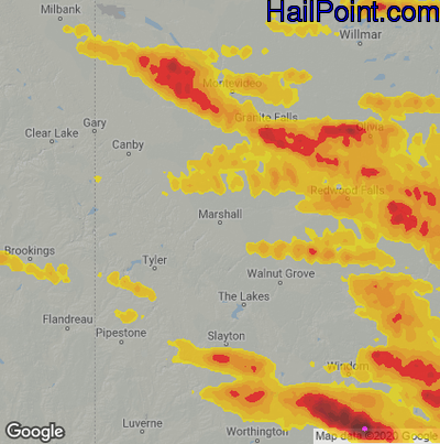 Hail Map for Marshall, SD Region on September 6, 2020