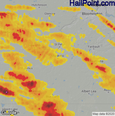 Hail Map for Mankato, MN Region on September 6, 2020