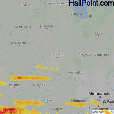 Hail Map for St Cloud, MN Region on September 6, 2020