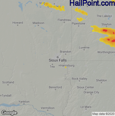 Hail Map for Sioux Falls, SD Region on September 6, 2020