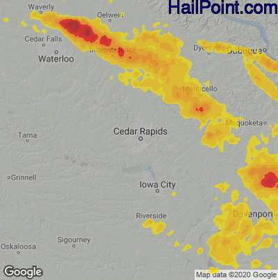 Hail Map for Cedar Rapids, IA Region on September 6, 2020