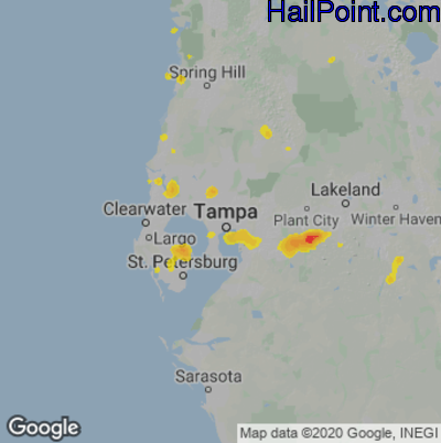 Hail Map for Tampa, FL Region on September 6, 2020