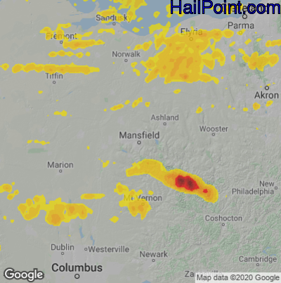 Hail Map for Mansfield, OH Region on September 7, 2020