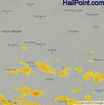 Hail Map for Lima, OH Region on September 7, 2020 