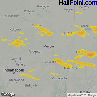 Hail Map for Muncie, IN Region on September 7, 2020