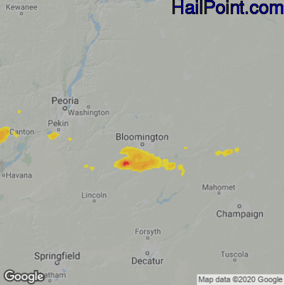 Hail Map for Bloomington, IL Region on September 8, 2020