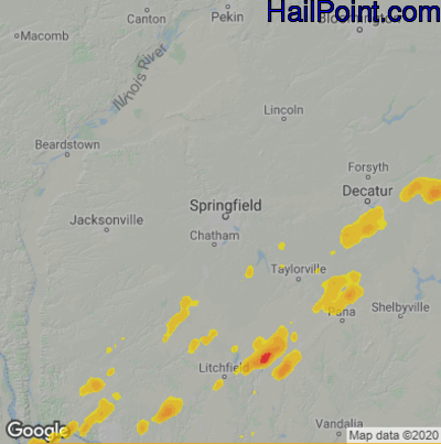 Hail Map for Springfield, IL Region on September 8, 2020