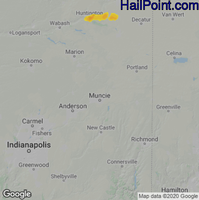 Hail Map for Muncie, IN Region on September 8, 2020