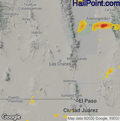 Hail Map for Las Cruces, NM Region on September 8, 2020