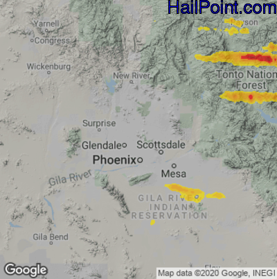 Hail Map for Phoenix, AZ Region on September 8, 2020