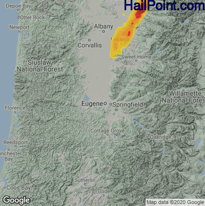 Hail Map for Eugene, OR Region on September 18, 2020