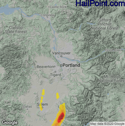 Hail Map for Portland, OR Region on September 18, 2020 