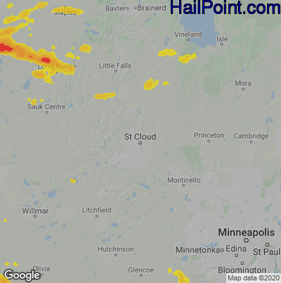 Hail Map for St Cloud, MN Region on September 24, 2020