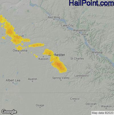 Hail Map for Rochester, MN Region on September 24, 2020