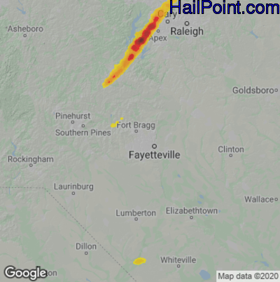 Hail Map for Fayetteville, NC Region on September 25, 2020