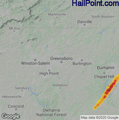 Hail Map for Greensboro, NC Region on September 25, 2020