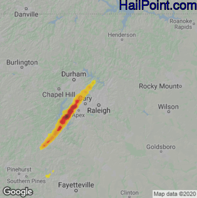 Hail Map for Raleigh, NC Region on September 25, 2020