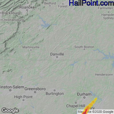 Hail Map for Danville, VA Region on September 25, 2020