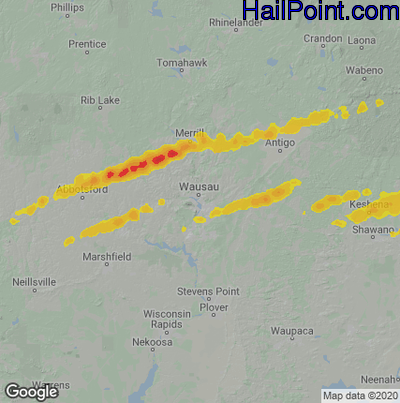 Hail Map for Wausau, WI Region on September 26, 2020 