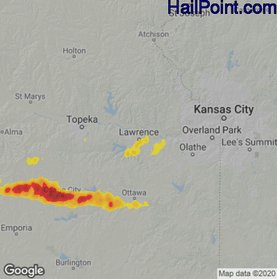 Hail Map for Lawerence, KS Region on September 27, 2020