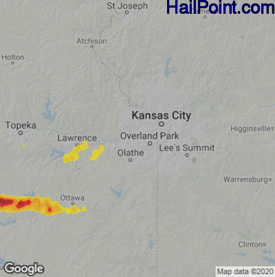 Hail Map for Shawnee, KS Region on September 27, 2020