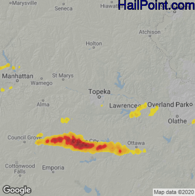 Hail Map for Topeka, KS Region on September 27, 2020
