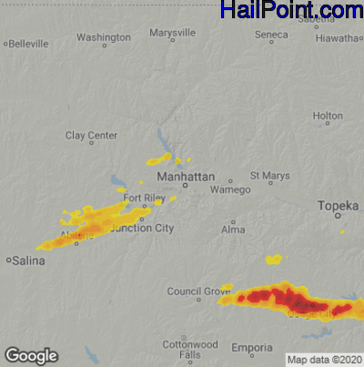 Hail Map for Mahhattan, KS Region on September 27, 2020