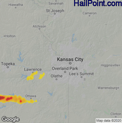 Hail Map for Kansas City, KS Region on September 27, 2020