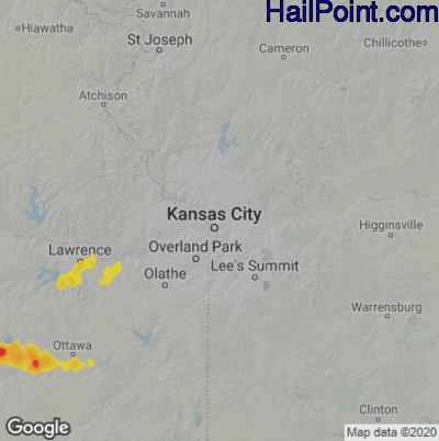 Hail Map for Kansas City, MO Region on September 27, 2020