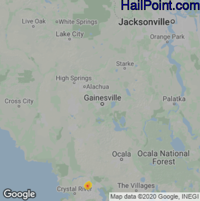 Hail Map for Gainesville, FL Region on September 27, 2020