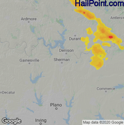 Hail Map for Sherman, TX Region on September 28, 2020