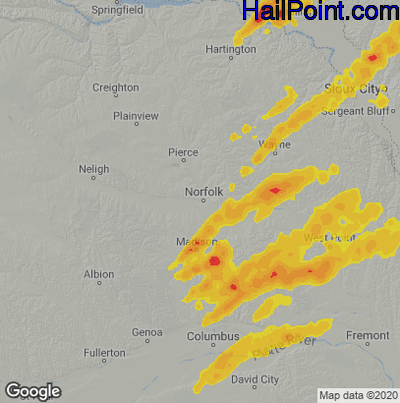 Hail Map for Norfolk, NE Region on October 11, 2020