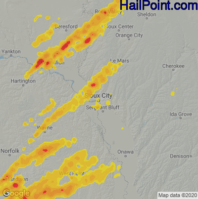 Hail Map for Sioux City, IA Region on October 11, 2020