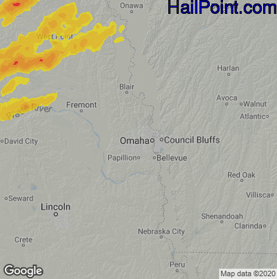 Hail Map for Omaha, NE Region on October 11, 2020
