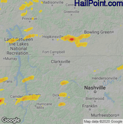 Hail Map for Clarksville, TN Region on October 23, 2020
