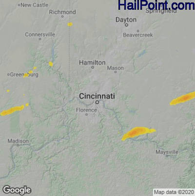 Hail Map for Cincinnati, OH Region on October 23, 2020