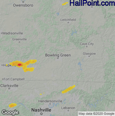 Hail Map for Bowling Green, KY Region on October 23, 2020