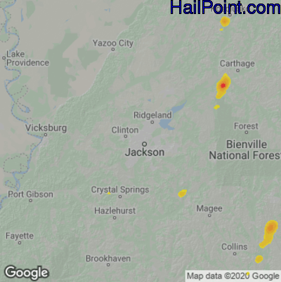 Hail Map for Jackson, MS Region on October 23, 2020 